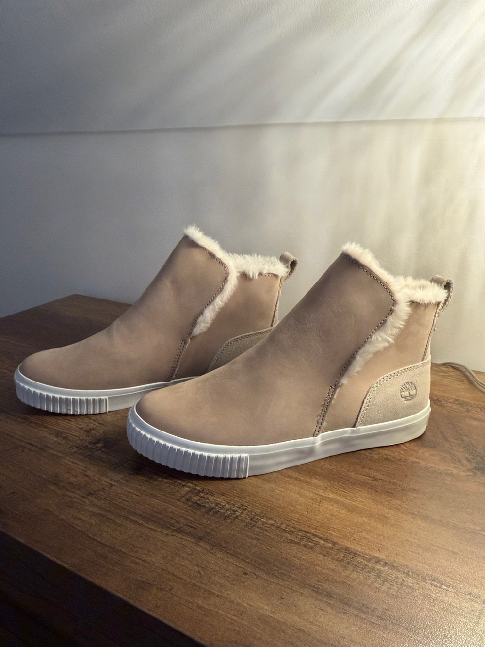 Timberland Women’s Taupe Faux-Fur Slip-On Ankle Sneakers